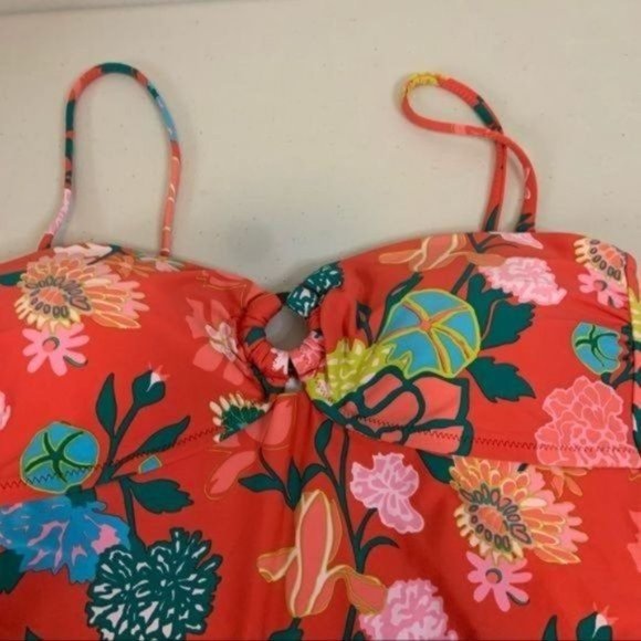 J CREW BANDEAU RING REMOVABLE STRAP ONE PIECE HIGH CUT BRIGHT FLORAL SWIMSUIT 8 - Picture 5 of 11